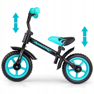 Milly Mally Dragon 10" balančný bicykel Black, Blue